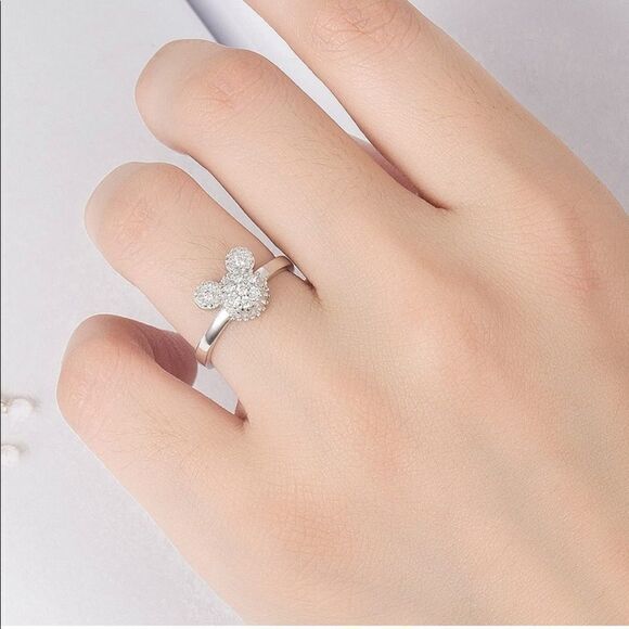 .925 Sterling Silver with White Diamond Cubic Zirconia Mickey Mouse Ring Size 8 - Picture 3 of 8